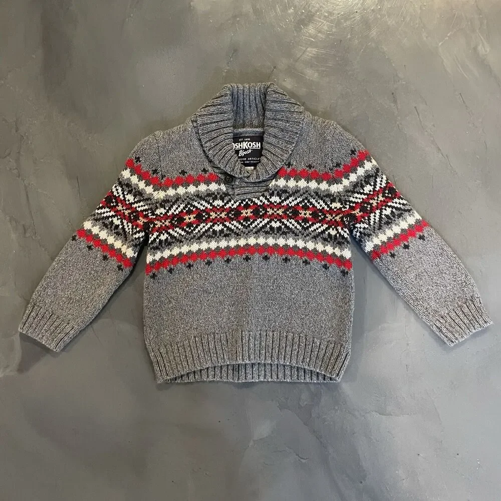 Oshkosh Shawl Collar Fair Isle Grandpa Knit Cardigan Sweater Baby Boy‎ 24 Month